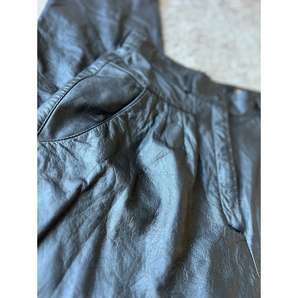 Vintage 80s Leather Pants High Waist Pleated Black‎ Size 6 Toffs